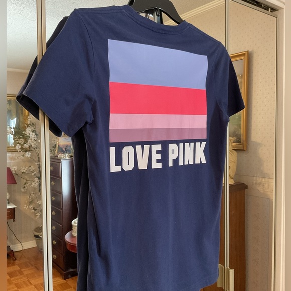 VICTORIA’S SECRET PINK LOGO FRONT & BACK NAVY BLUE SHORT SLEEVE TEE SIZE  XS - Picture 4 of 16